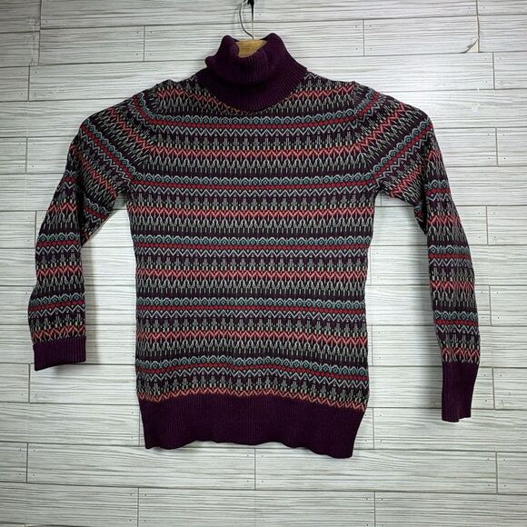 L.L. Bean Sweaters - L.L. Bean Women's Cotton Cashmere Purple Geometric Print Turtleneck Sweater Sz S
